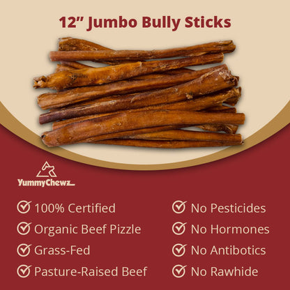 12 Inch Jumbo Organic Bully Sticks - Yummy Chewz