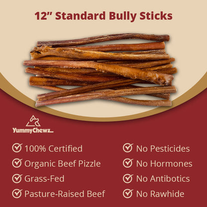 12 Inch Standard Organic Bully Sticks Odor-Free for Dogs - Yummy Chewz