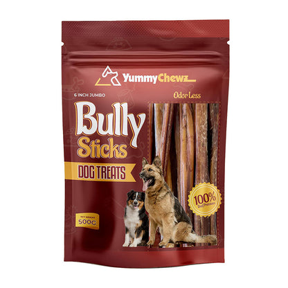 6 Inch Jumbo Organic Bully Sticks Odor-Free for Dogs - Yummy Chewz