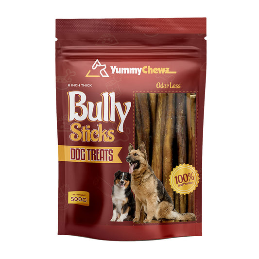6 Inch Thick Organic Bully Sticks Odor-Free for Dogs - Yummy Chewz