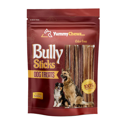 6 Inch Thin Organic Bully Sticks Odor-Free for Dogs - Yummy Chewz
