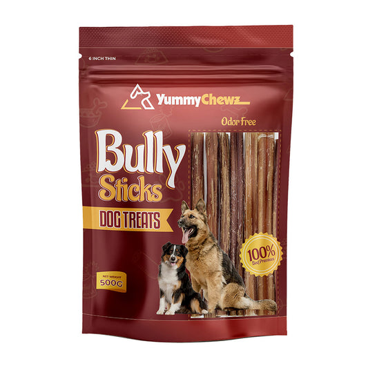 6 Inch Thin Organic Bully Sticks Odor-Free for Dogs - Yummy Chewz