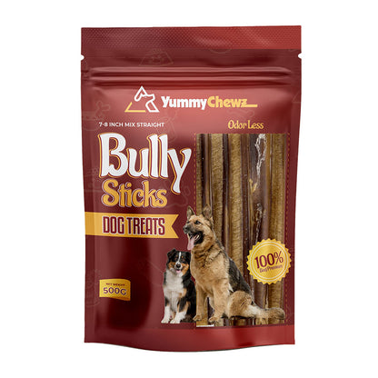 7-8 Inch Straight Organic Bully Sticks Odor-Free for Dogs - Yummy Chewz